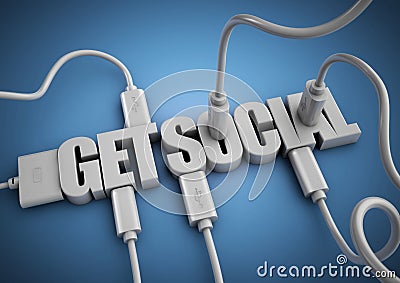 Computer cables and plugs attach to 3d text title Connect. Stock Photo