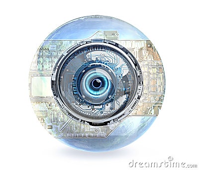 computer camera eye illustration, concept of surveillance and artificial intelligence vision Cartoon Illustration