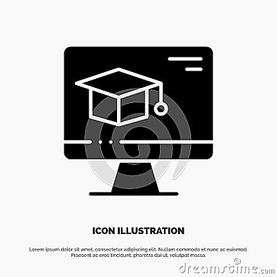Computer, Cap, Education, Graduation solid Glyph Icon vector Vector Illustration