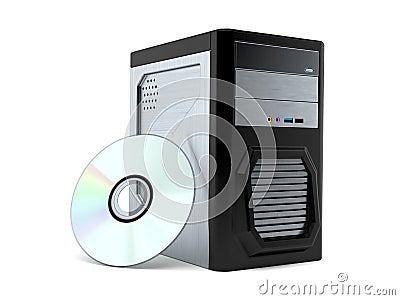 Computer with cd disc Cartoon Illustration