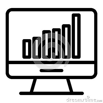 Computer chart line icon. Computer with graph vector illustration isolated on white. Diagram on monitor outline style Vector Illustration