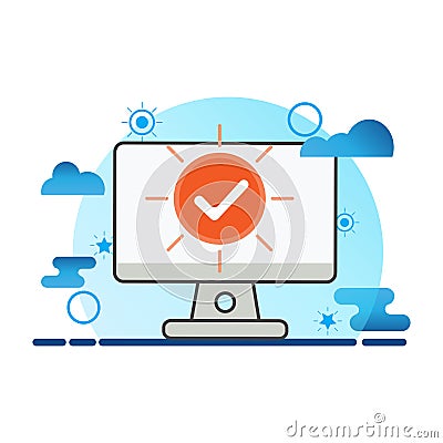 Computer with checmark icon. job done illustration. Flat vector icon. can use for, icon design element,ui, web, mobile app Vector Illustration