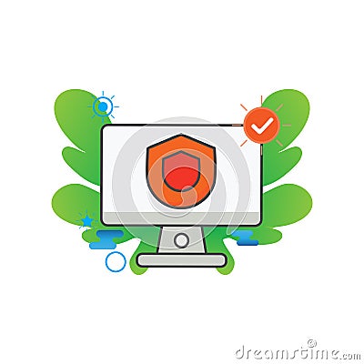 Computer with checmark icon. job done illustration. Flat vector icon. can use for, icon design element,ui, web, mobile app Vector Illustration