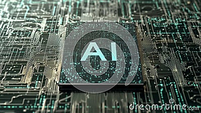 Artificial intelligence chip processing data on circuit board Stock Photo