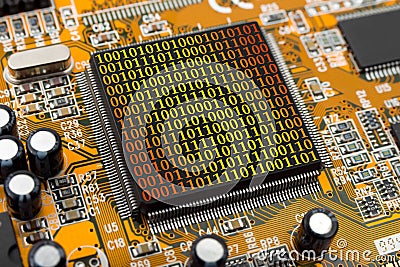 Computer chip and bytes Stock Photo