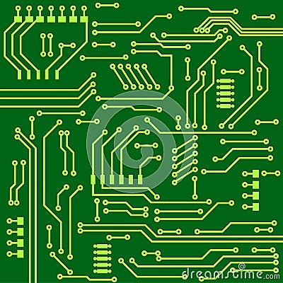 Computer chip. Green technical element Vector Illustration