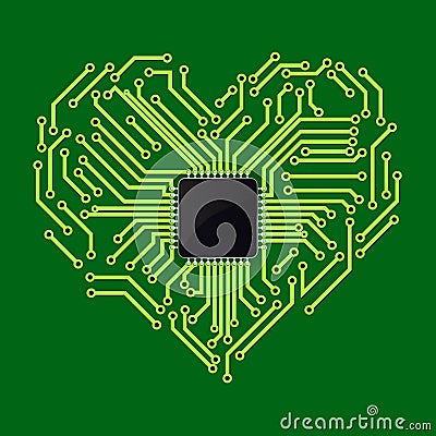 Computer chip with heart symbol Vector Illustration