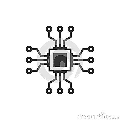 Computer chip icon in flat style. Circuit board vector illustration on white isolated background. Cpu processor business concept Vector Illustration