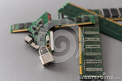 Computer chip locked , Computer Security conception. Stock Photo