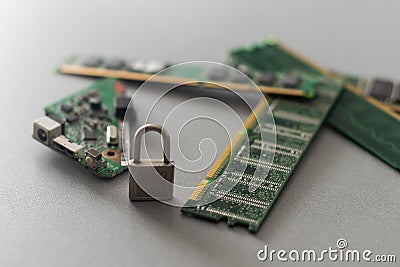 Computer chip locked , Computer Security conception. Stock Photo