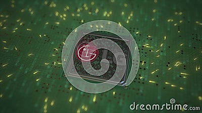 LG logo on the chip on computer board. Conceptual editorial 3d rendering Editorial Stock Photo