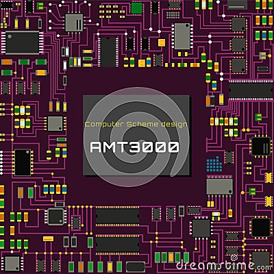 Computer chip technology processor circuit motherboard information system vector illustration Vector Illustration