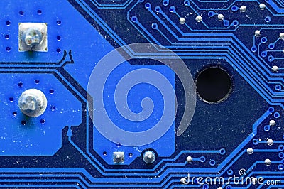 Computer circuit blue board close up. Background for the theme of electronics and computerization Stock Photo