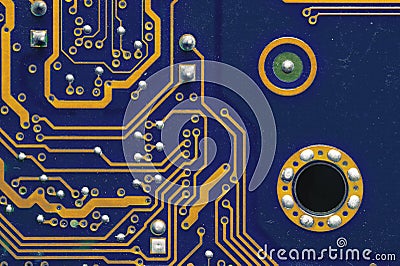 Computer circuit board close up. Background for the theme of electronics and computerization Stock Photo