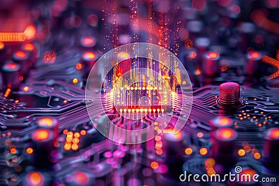 Computer circuit board electronic chip digital technology ai microchip futuristic hardware network connection innovation Stock Photo