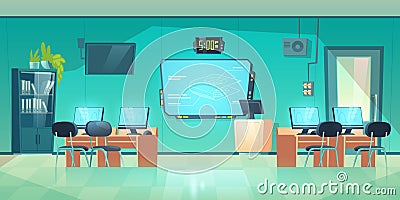 Computer class in school university empty interior Vector Illustration