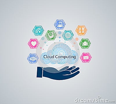 Computer cloud with hand Vector Illustration