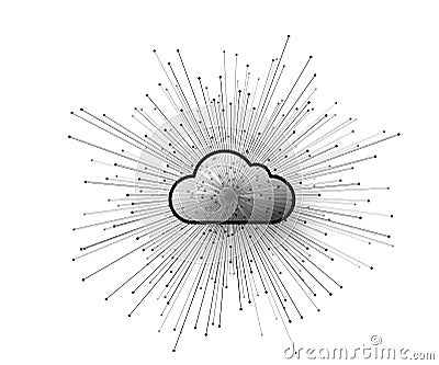 Computer cloud service technology vector background. Cloud storage illustration with abstract connect lines and dots Vector Illustration