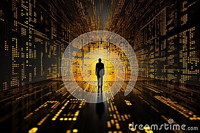 Computer code canvas Black and yellow binary background with graphical elements Stock Photo