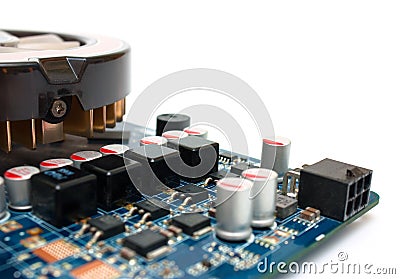 Computer component graphics card, heat sink copy space Stock Photo