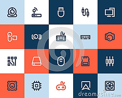 Computer components icons. Flat style Vector Illustration