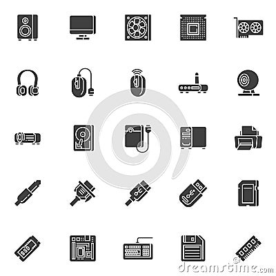 Computer components vector icons set Vector Illustration