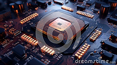 Computer CPU, processor chip, computer brain, electronics Stock Photo