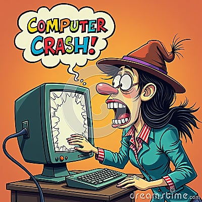 Computer crash cartoon sign shut down lockout corrupt file encrypted malware files Cartoon Illustration