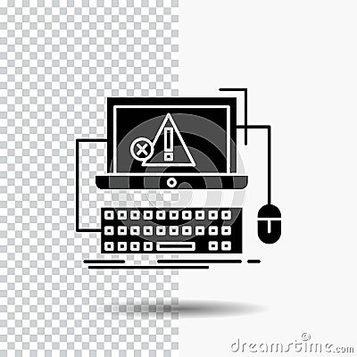 Computer, crash, error, failure, system Glyph Icon on Transparent Background. Black Icon Vector Illustration
