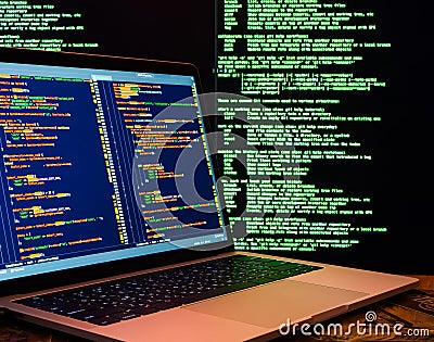 Computer crime concept, hacker breaching server, side view. Anonymus cyber attack Stock Photo