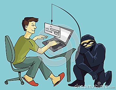 Computer Crime, phishing scammer, fake login page Vector Illustration