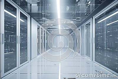 Computer data center room facility with server racks. Storage solutions. cloud storage servers. Generative Ai Stock Photo