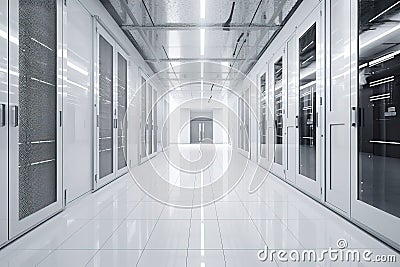 Computer data center room facility with server racks. Storage solutions. cloud storage servers. Generative Ai Stock Photo