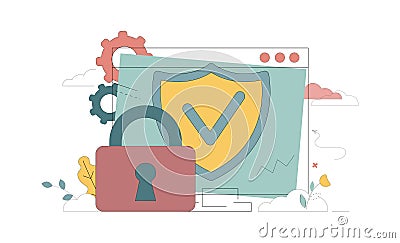 Computer data protection. Information security and antivirus software. Coding. Reliable database Vector Illustration