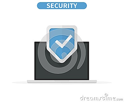 Computer data security Access concept. Laptop protect sensitive data. Internet security. Flat design, vector Vector Illustration