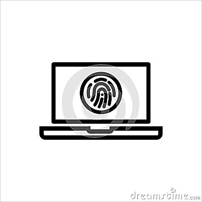 Computer data security with fingerprint flat line vector icon Vector Illustration