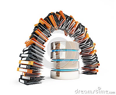 Computer database will replace the classic folders in the form of an arch Stock Photo