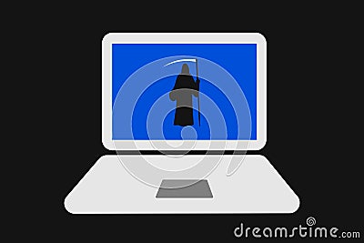 Computer and death as Blue Screen of Death Vector Illustration