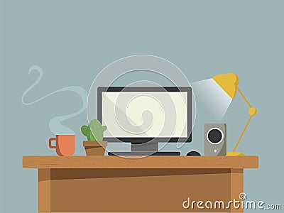 Computer desk Vector Illustration