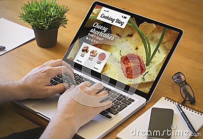 Computer desktop cooking blog Stock Photo