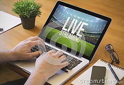 computer desktop live streaming Stock Photo