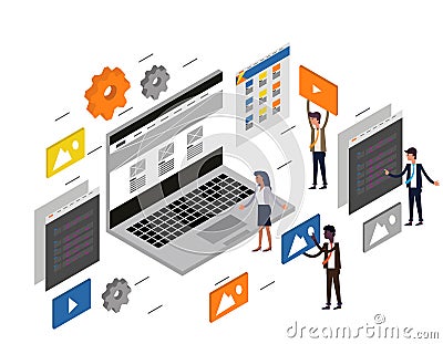 Computer desktop UI/UX web design and development concept. Vector Illustration