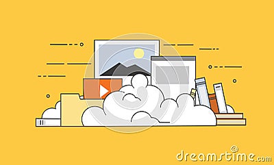 Computer device data cloud storage security flat design vector illustration Vector Illustration