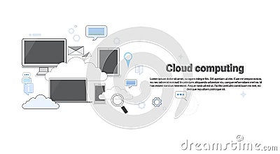 Computer Device Data Cloud Storage Security Thin Line Vector Illustration