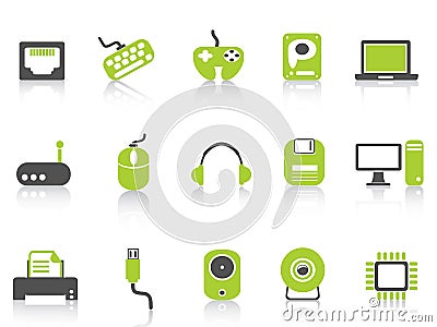 Computer device icons set ,green series Vector Illustration