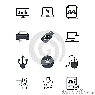 Computer devices icons. Printer, laptop signs. Vector Illustration