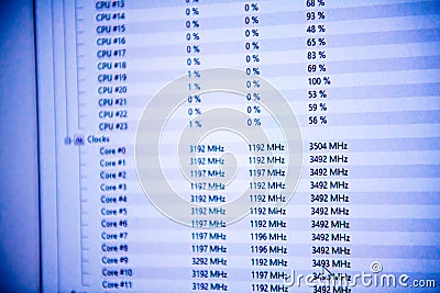 Computer diagram oscillation of CPU cores Stock Photo