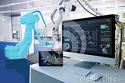 Futuristic smart factory. Stock Photo