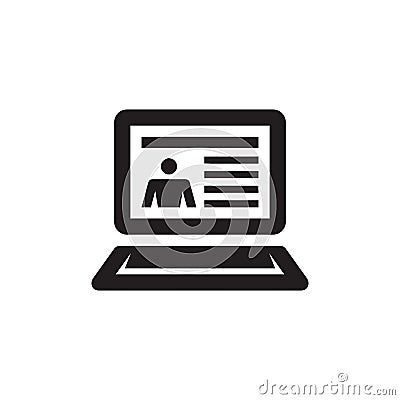 Computer display with human web page - concept vector icon design. Internet user identification symbol. Social media network sign. Vector Illustration