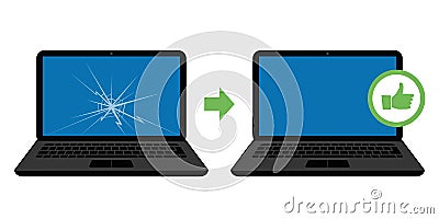 Computer display repair service broken laptop display with crack Vector Illustration